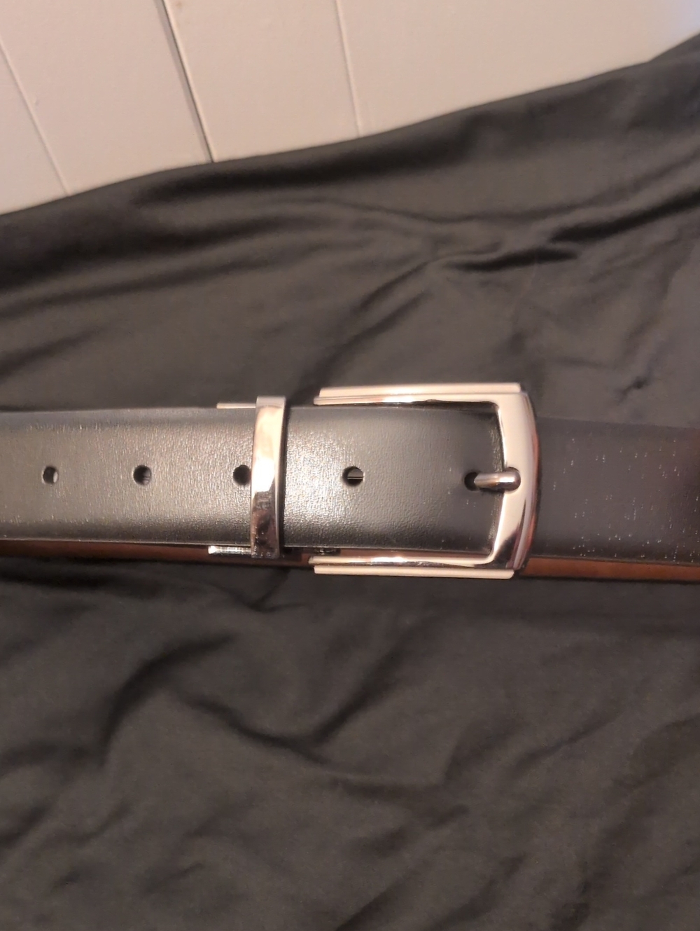 Classic Men's Black/ Brown Leather Reversable Belt with Silver Buckle